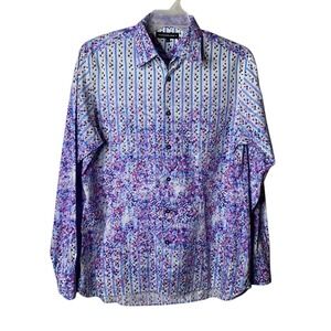 International Laundry Men's Large Purple Floral Dress Shirt Graham Flip Cuffs